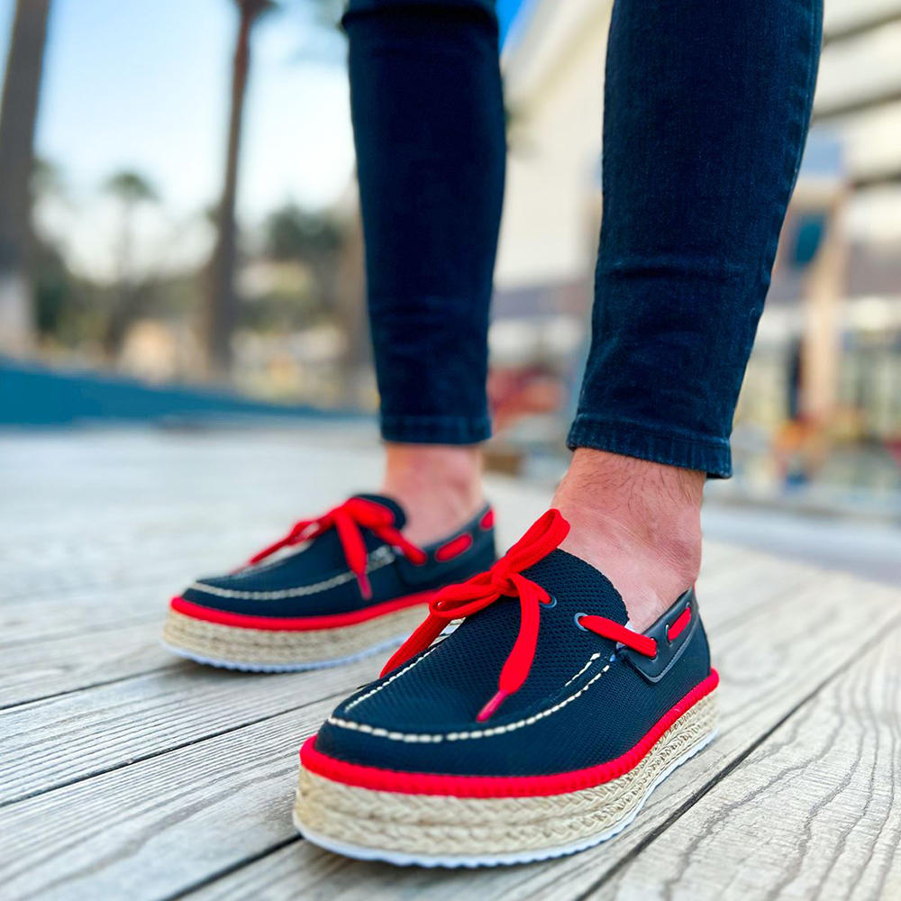 Mens Espadrilles - Black Red - 311