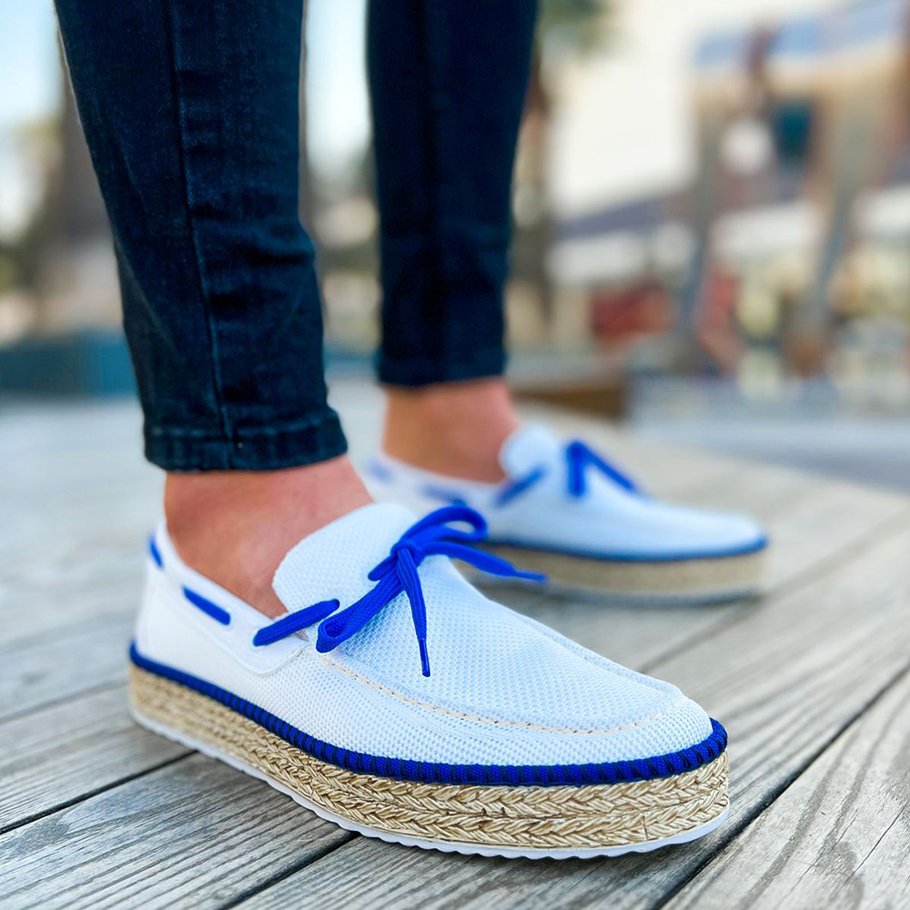Mens Espadrilles - White Blue - 311