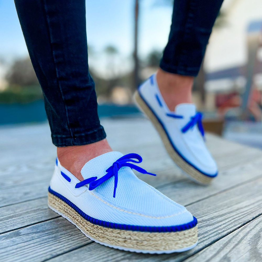 Mens Espadrilles - White Blue - 311