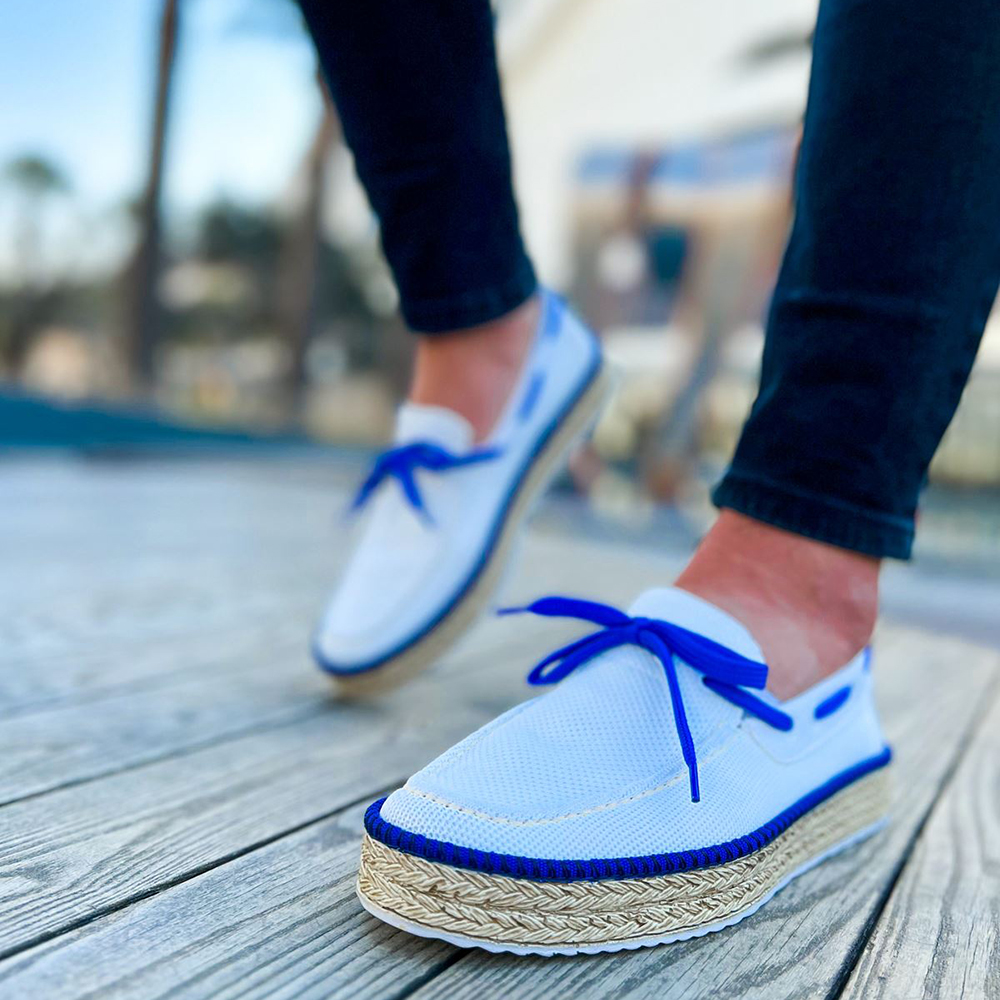 Mens Espadrilles - White Blue - 311