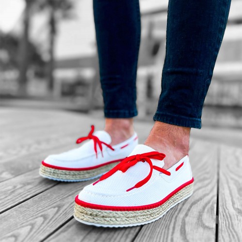 Mens Classic Shoes - White Red - 311