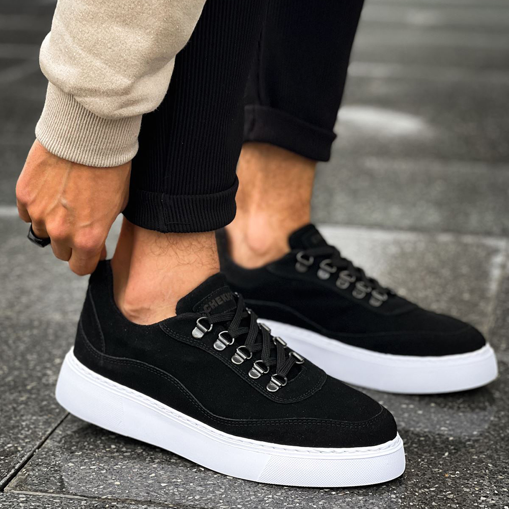 Mens Sneakers - Black White Suede - 319
