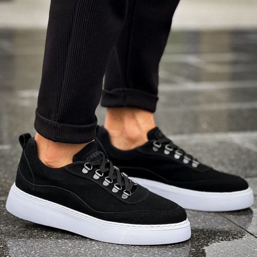 Mens Sneakers - Black White Suede - 319