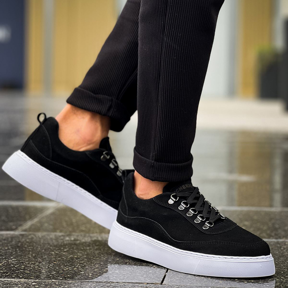 Mens Sneakers - Black White Suede - 319