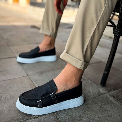 Mens Moccasin - Black White - 417