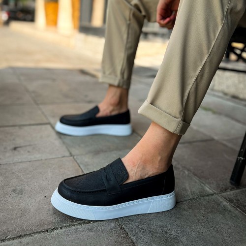 Mens Moccasin - Black White - 421