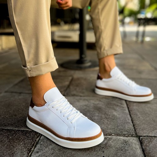 Mens Sneakers - White Tan - 979