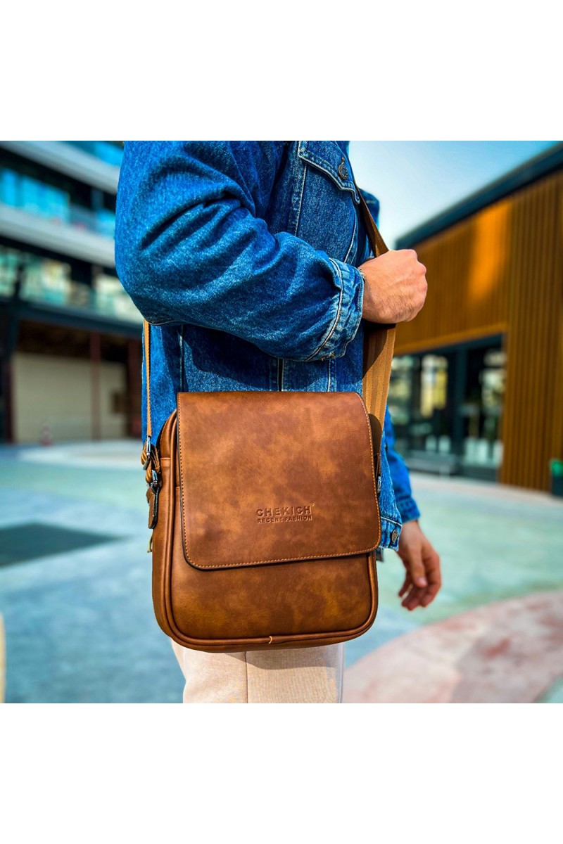 Mens Side Shoulder Bag - Tan - 009