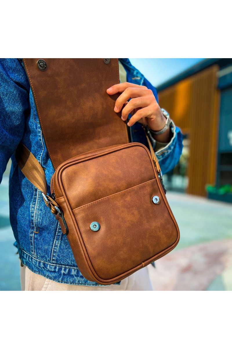 Mens Side Shoulder Bag - Tan - 009