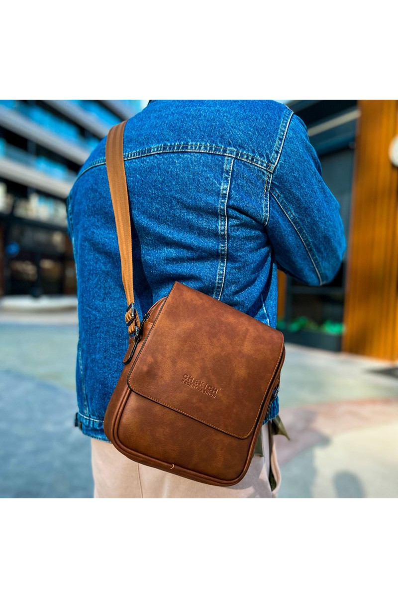 Mens Side Shoulder Bag - Tan - 009