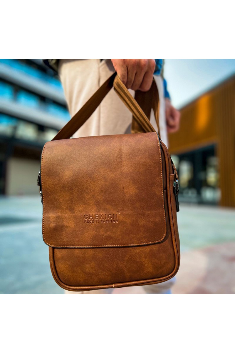 Mens Side Shoulder Bag - Tan - 009
