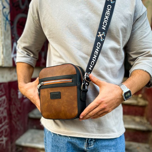 Mens Square Bag - Black Tan - 102