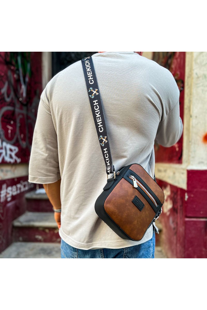 Mens Square Bag - Black Tan - 102