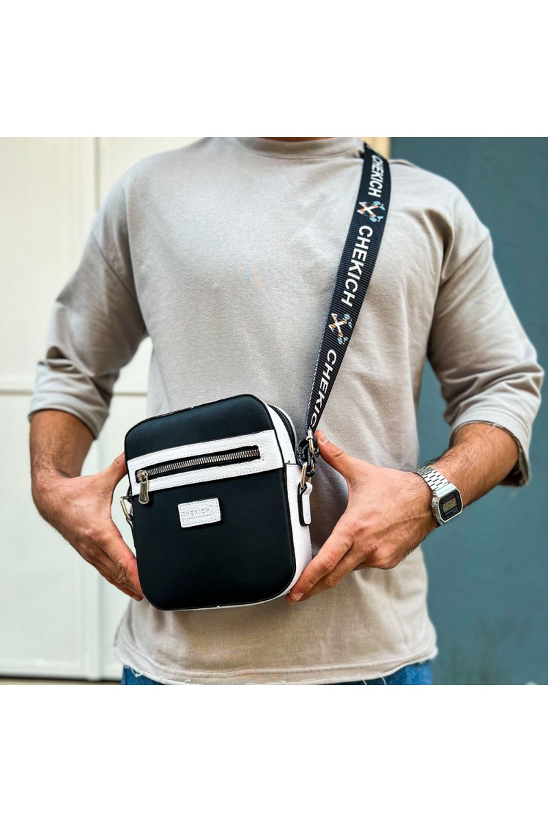 Mens Square Bag - Black White - 102