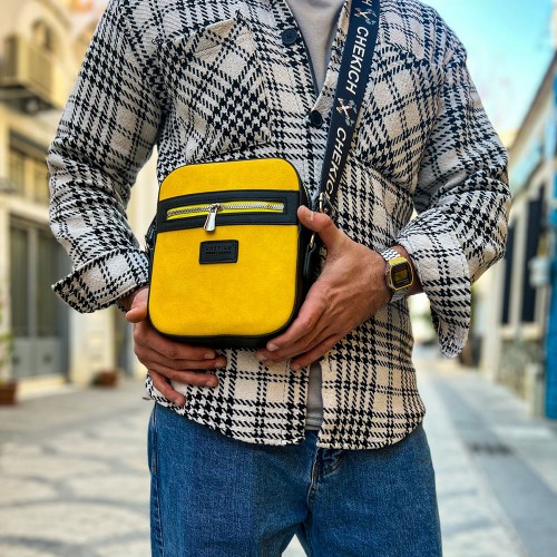 Mens Square Bag - Black Yellow - 102