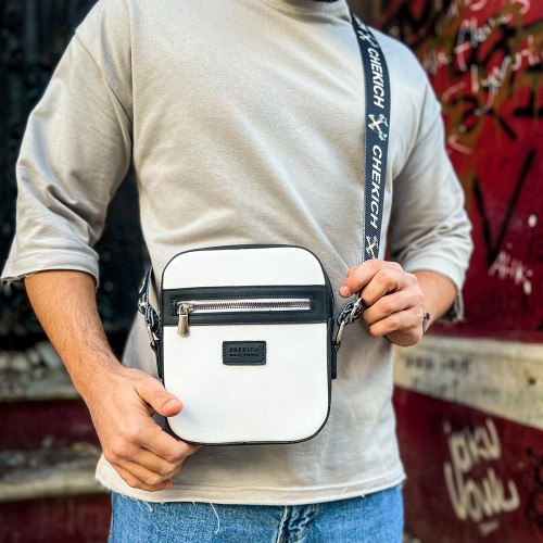 Mens Square Bag - White Black - 102