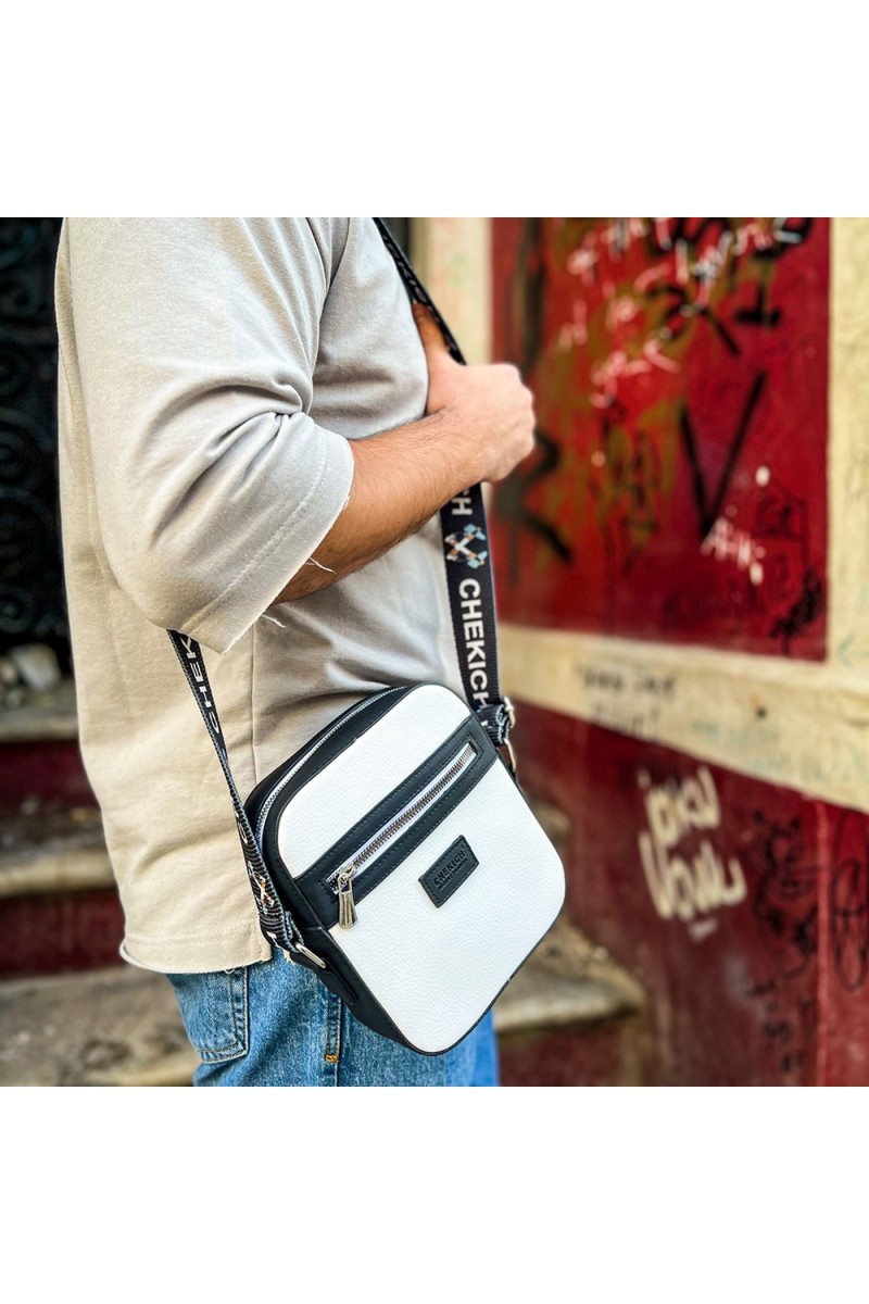 Mens Square Bag - White Black - 102