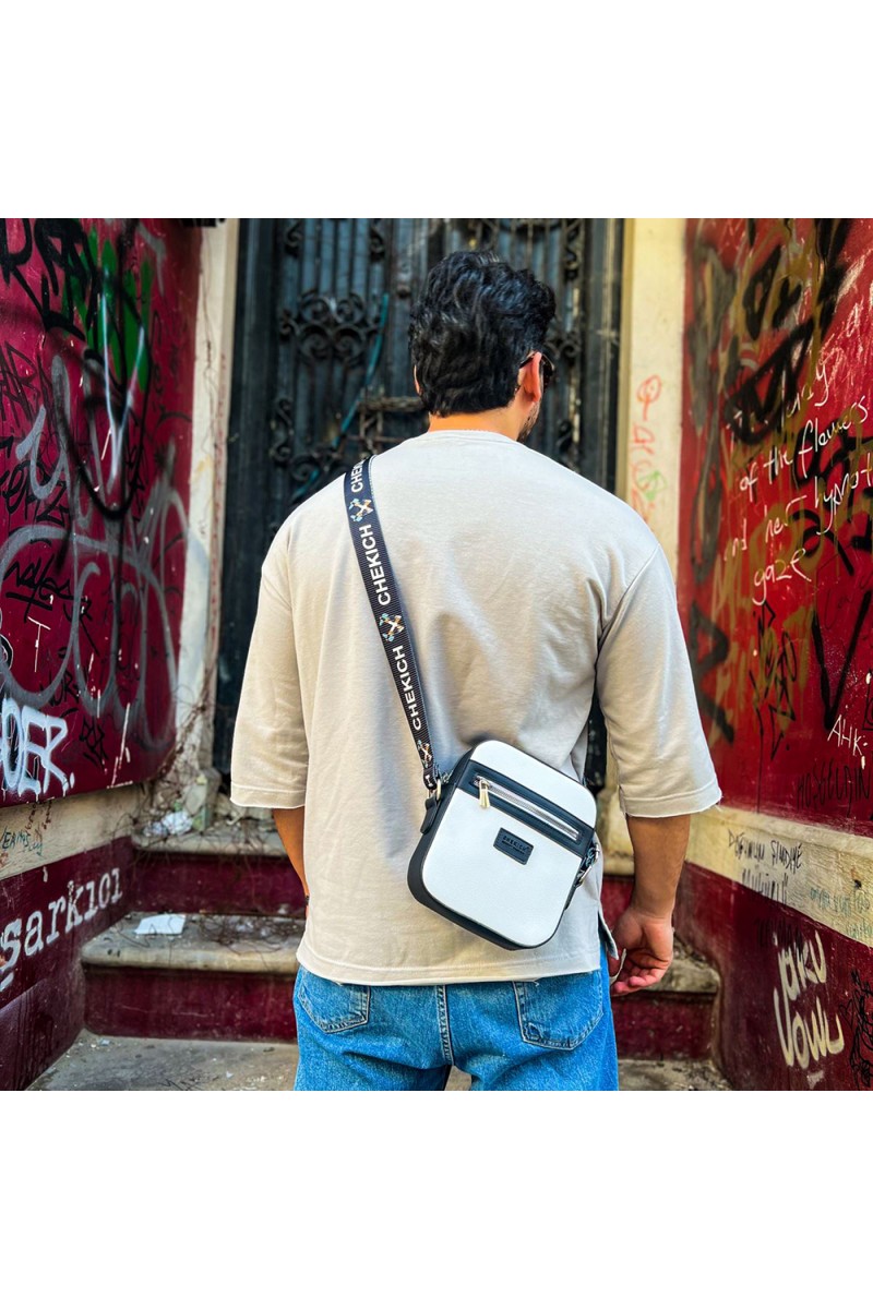 Mens Square Bag - White Black - 102