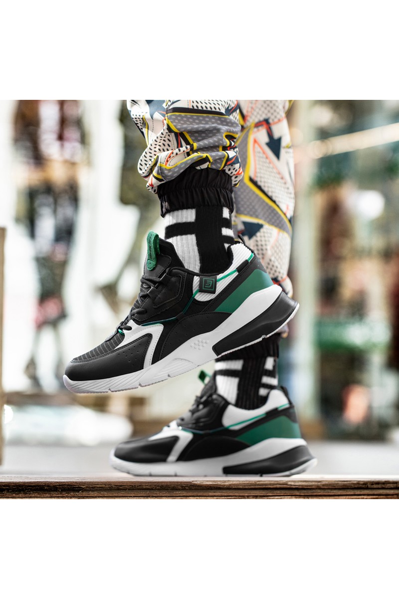 Mens Sneakers - Black White Green - DS3.1205