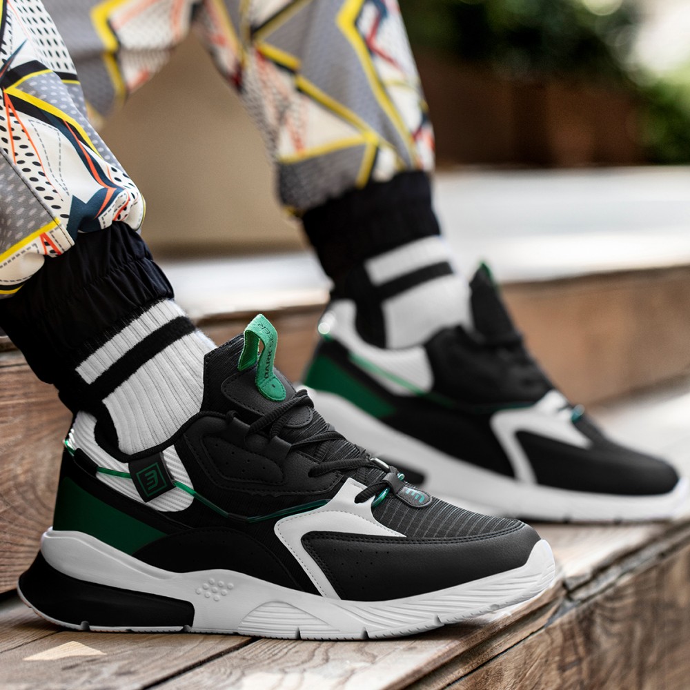Mens Sneakers - Black White Green - DS3.1205