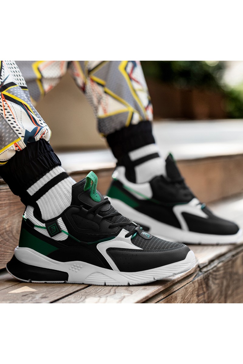 Mens Sneakers - Black White Green - DS3.1205