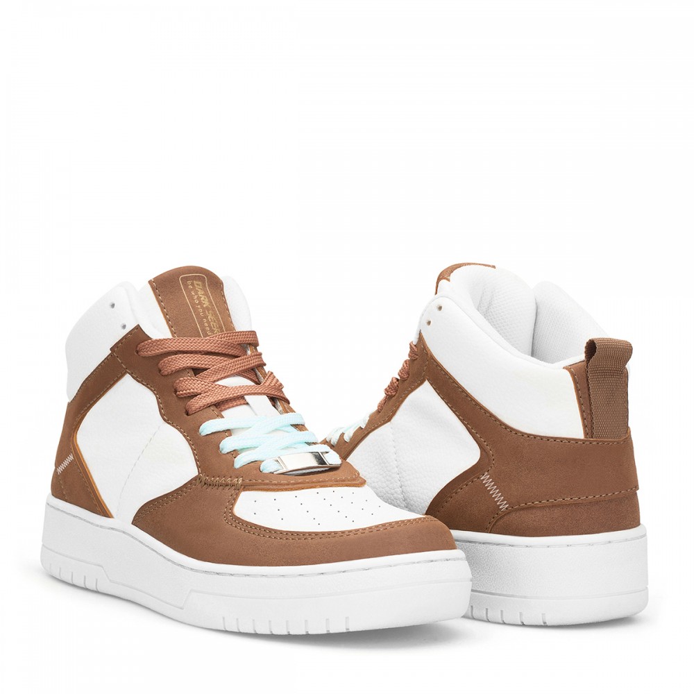 Women's High Top Sneakers - White Tan - DS Maya