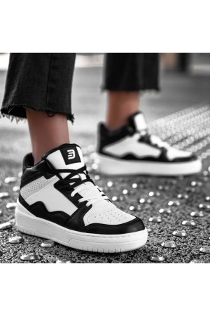 Women's High Top Sneakers - White Black - DS Violet