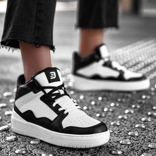 Women's High Top Sneakers - White Black - DS Violet