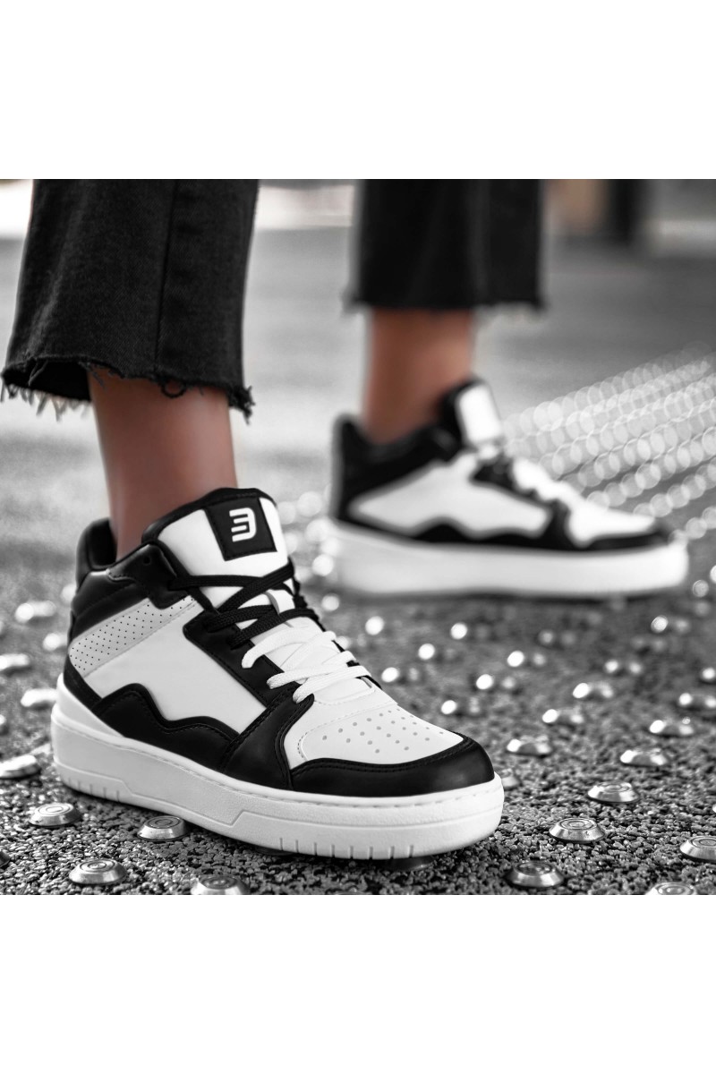 Women's High Top Sneakers - White Black - DS Violet