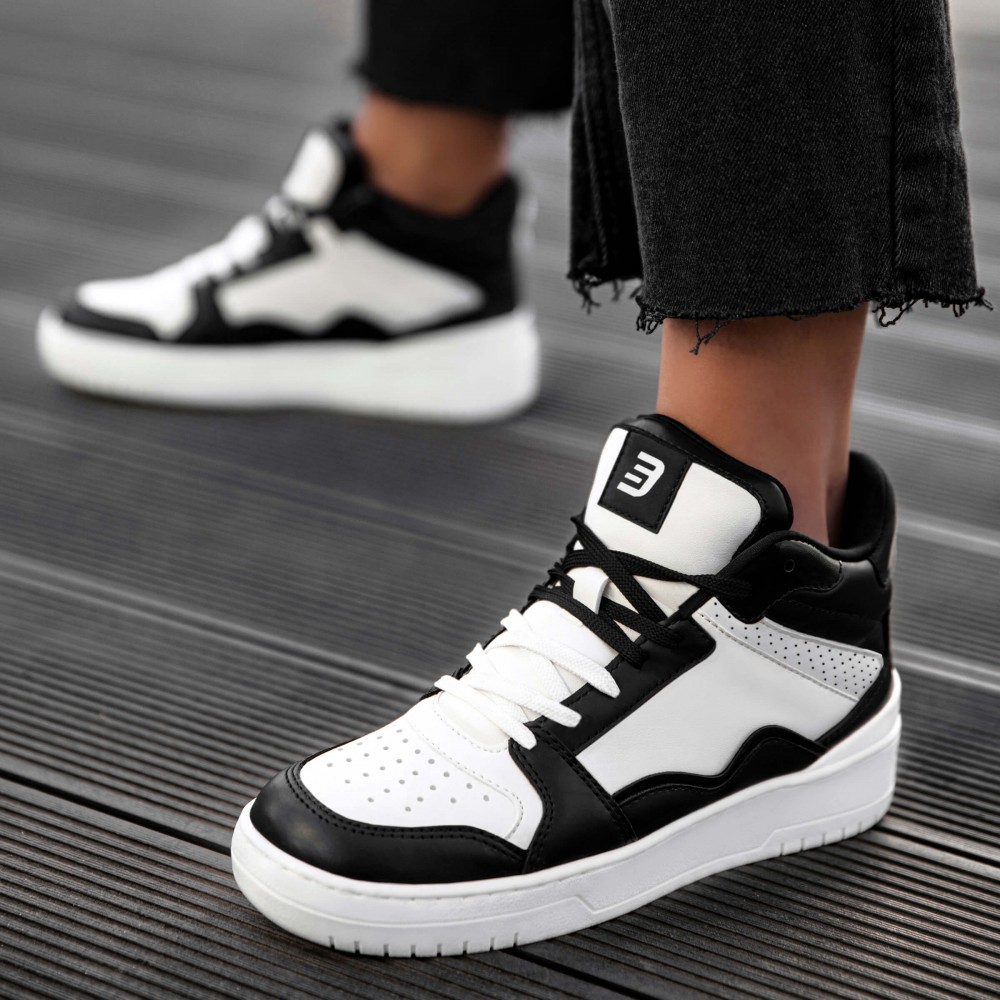 Women's High Top Sneakers - White Black - DS Violet