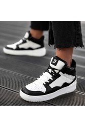 Women's High Top Sneakers - White Black - DS Violet