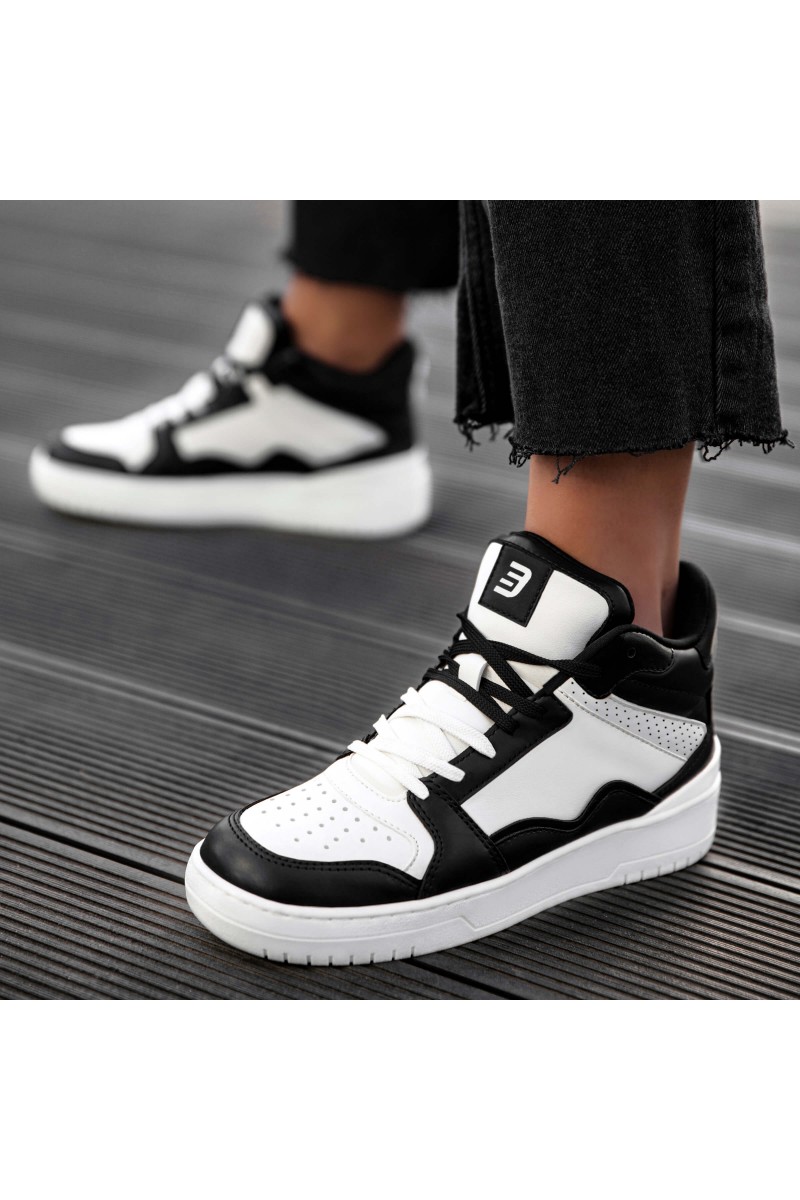 Women's High Top Sneakers - White Black - DS Violet