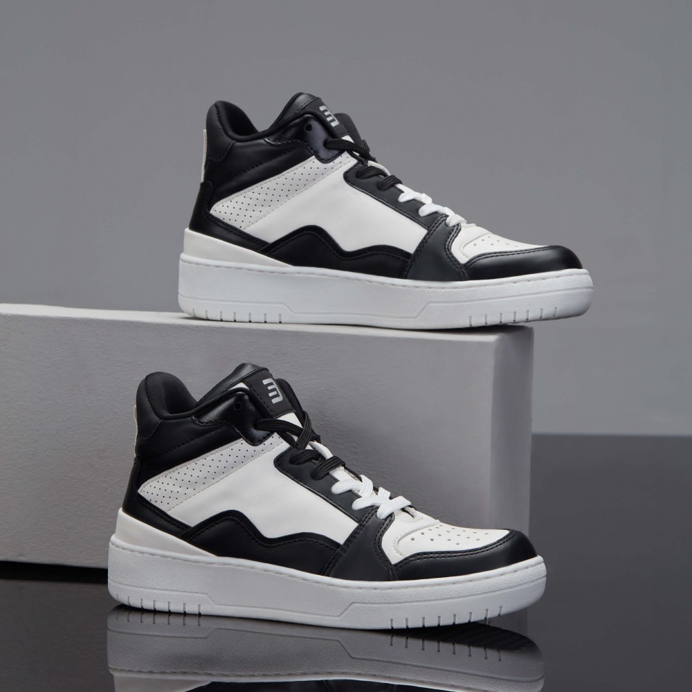 Women's High Top Sneakers - White Black - DS Violet