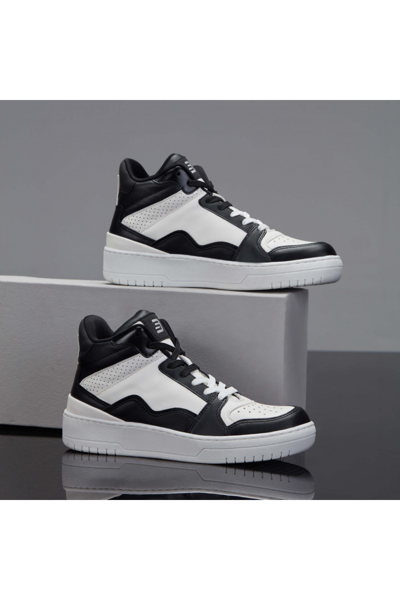 Women's High Top Sneakers - White Black - DS Violet