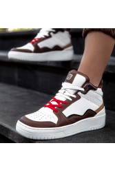 Women's High Top Sneakers - White Tan - DS Violet