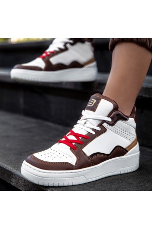 Women's High Top Sneakers - White Tan - DS Violet