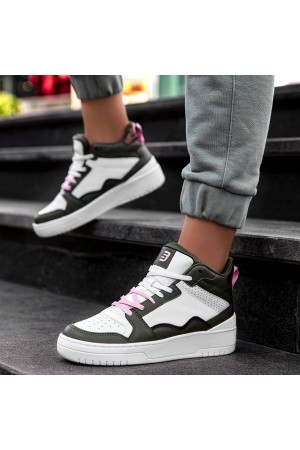 Women's High Top Sneakers - White Green - DS Violet