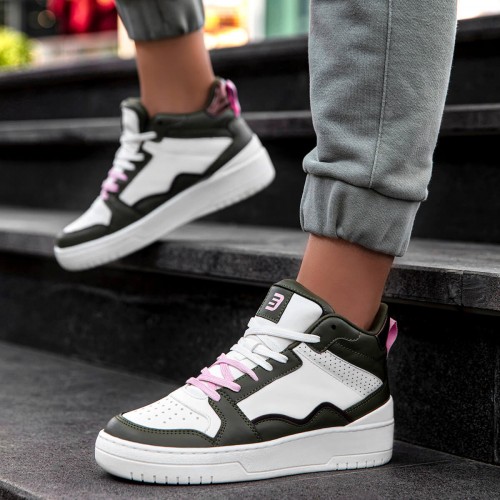 Women's High Top Sneakers - White Green - DS Violet