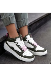 Women's High Top Sneakers - White Green - DS Violet