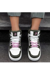 Women's High Top Sneakers - White Green - DS Violet