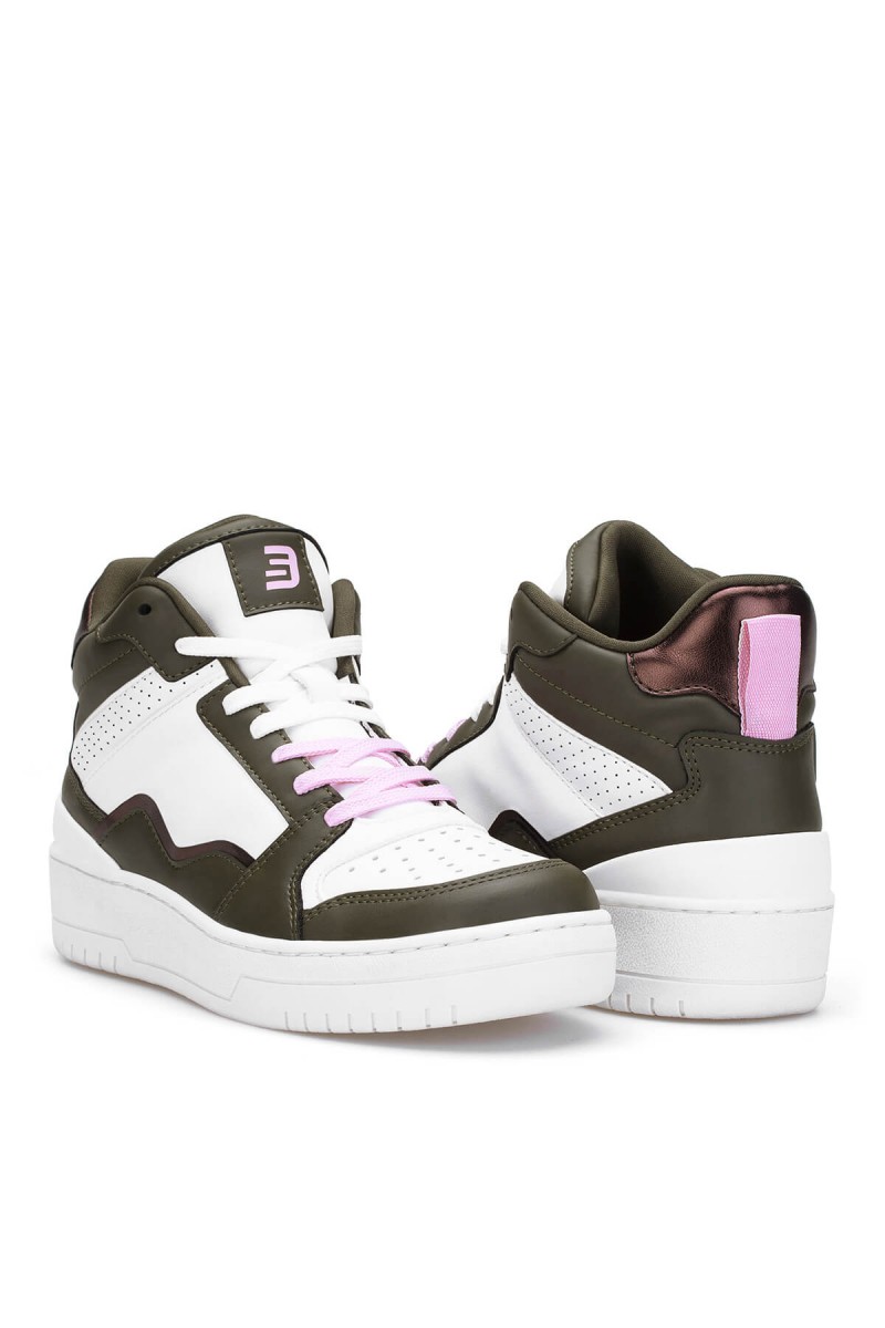 Women's High Top Sneakers - White Green - DS Violet