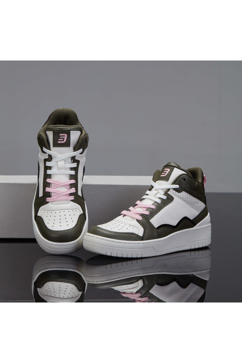 Women's High Top Sneakers - White Green - DS Violet