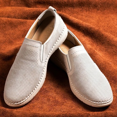 Mens Genuine Leather Loafer Shoes - Beige - 010