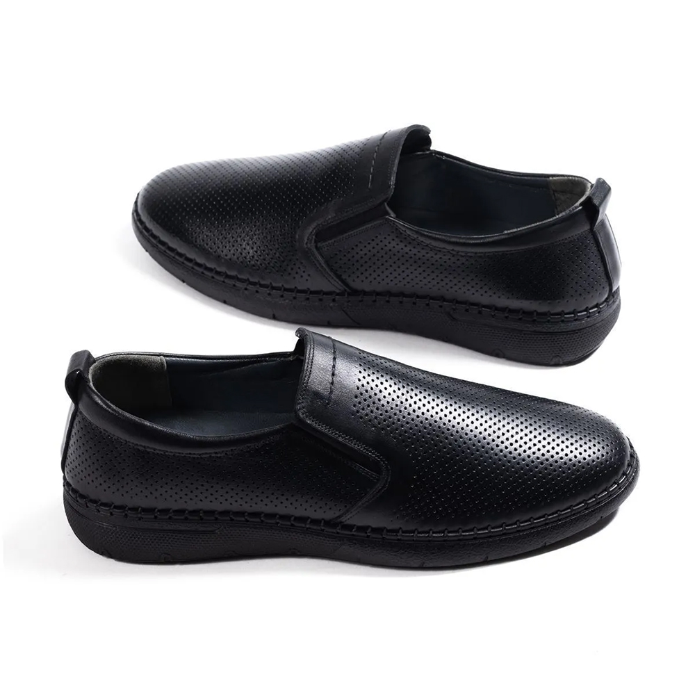 Mens Genuine Leather Loafer Shoes - Black - 010