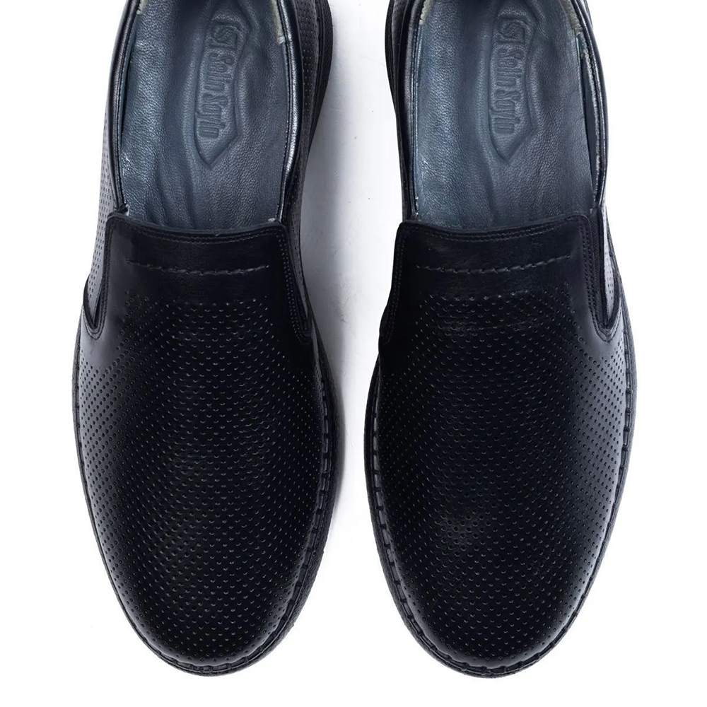 Mens Genuine Leather Loafer Shoes - Black - 010