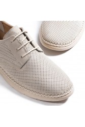 Mens Genuine Leather Shoes - Beige - 011