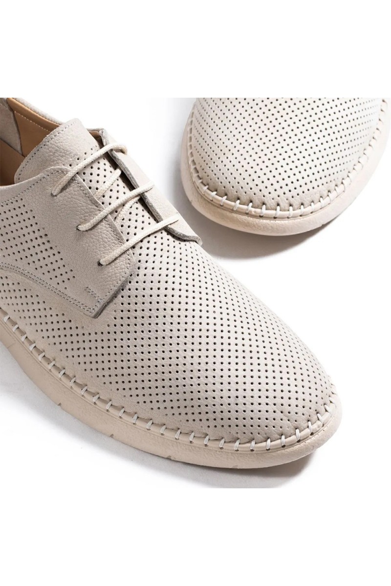 Mens Genuine Leather Shoes - Beige - 011