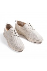 Mens Genuine Leather Shoes - Beige - 011