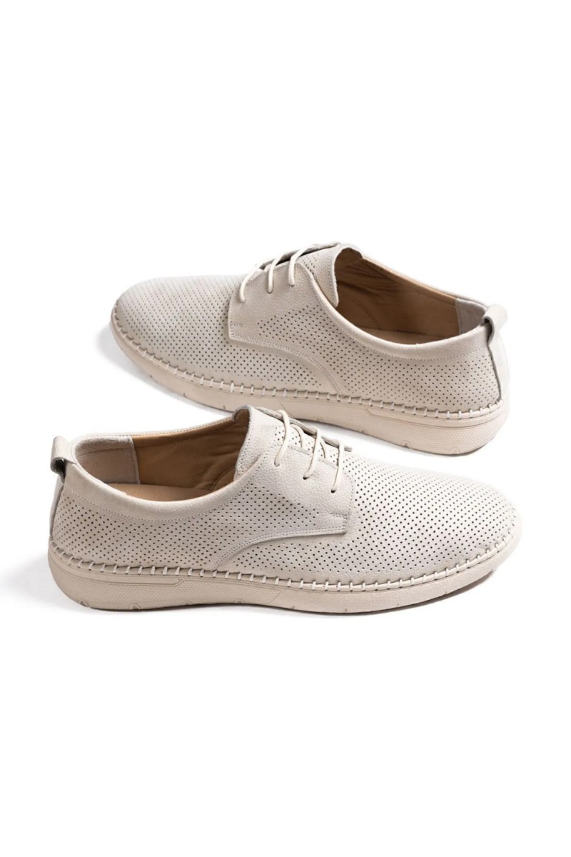 Mens Genuine Leather Shoes - Beige - 011
