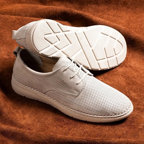 Mens Genuine Leather Shoes - Beige - 011